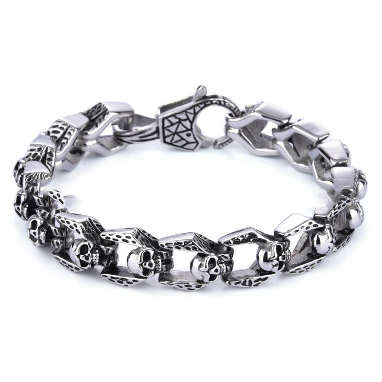 mens Punk Skull Chain Bracelet Titanium Steel