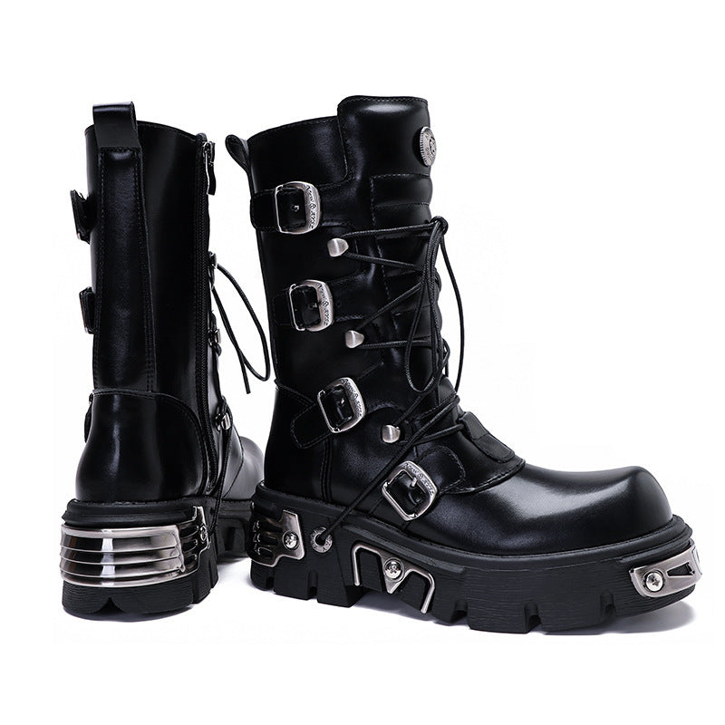metal Black Platform Boots Men's