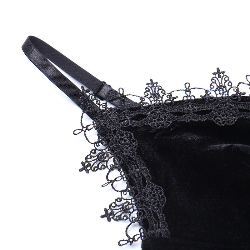 embroidered Alternative Black Dress - Lace Fishtail