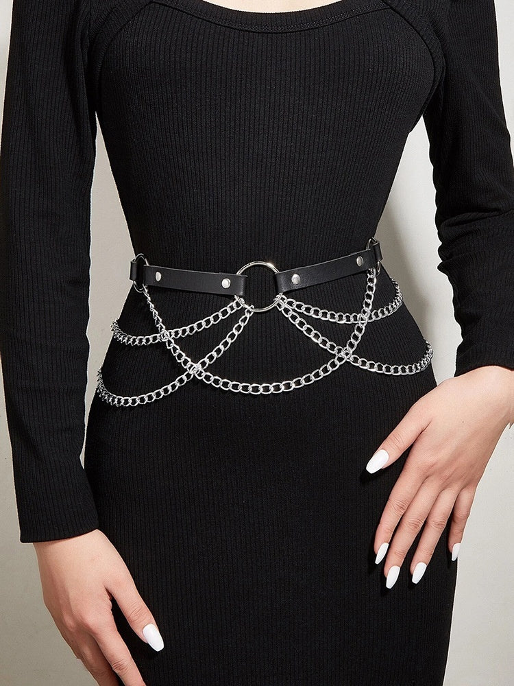 sexy metallic Goth Belt with Chains Womens