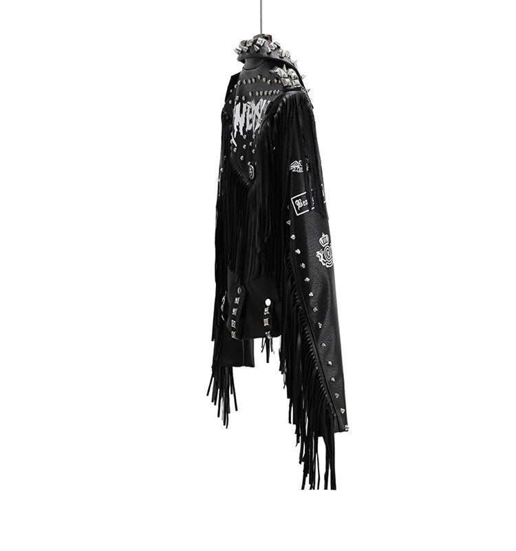 metal studded Black Leather Punk Goth Jacket