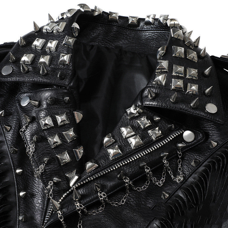 metal studs spikes Black Leather Punk Goth Jacket