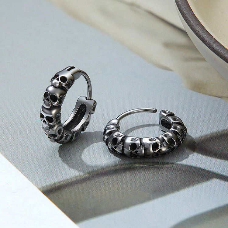 Small Skull Hoop Earrings Stainless Steel