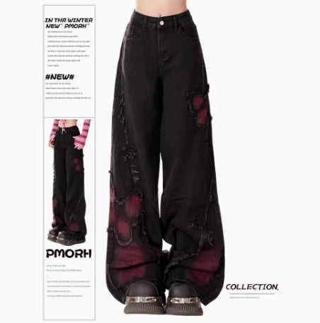 goth Red-Black Alternative Jeans for Women