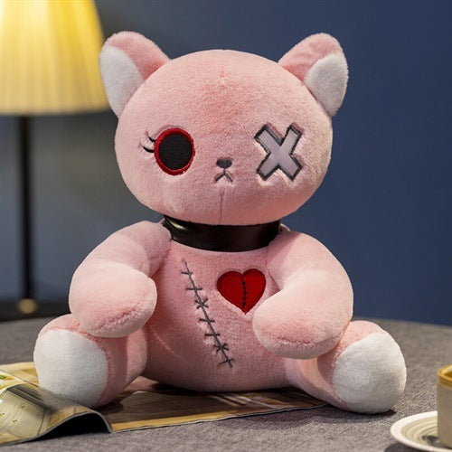 pink Alternative Goth Cat Plushie heart frankestein