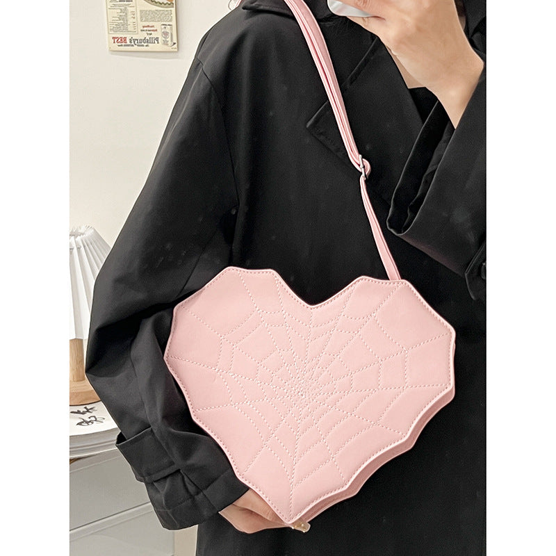 Gothic Heart Backpack with Spider Web Design pink