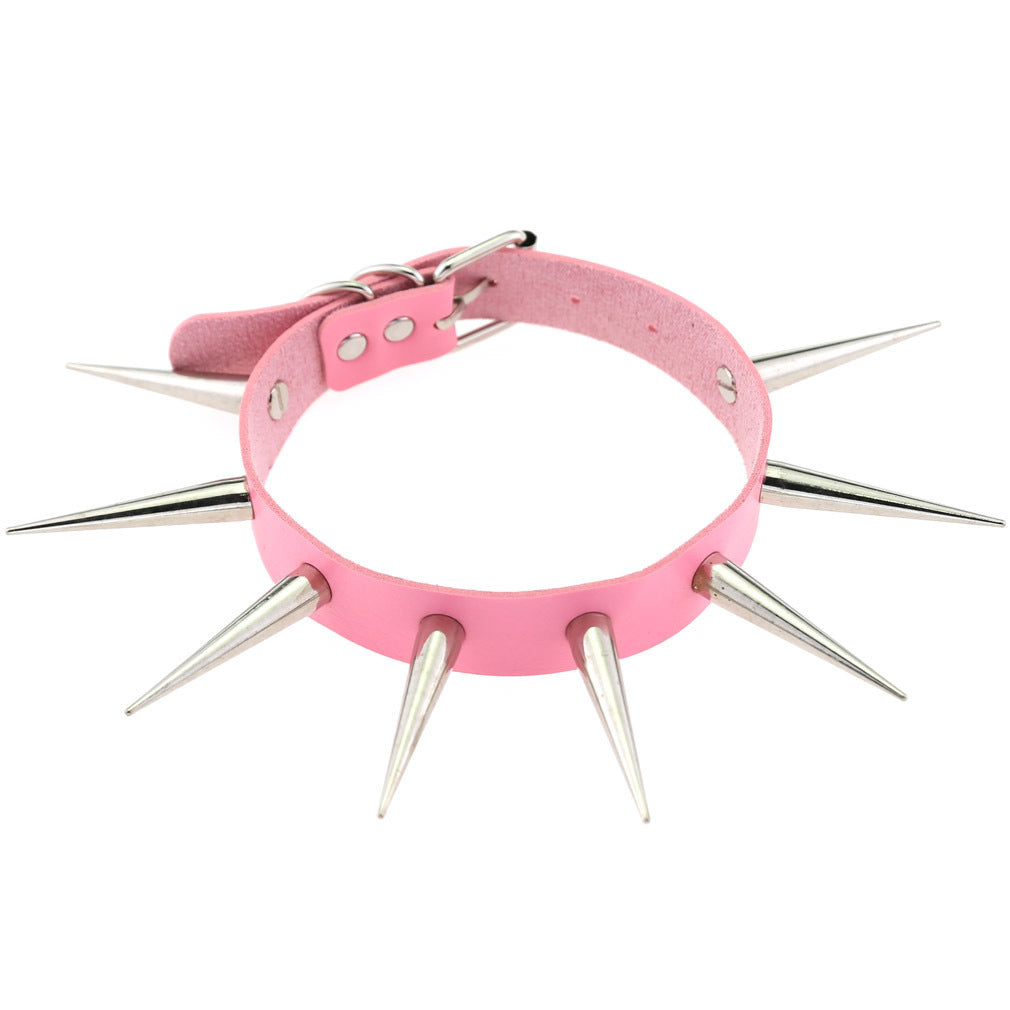 pink Punk Spike Leather Collar