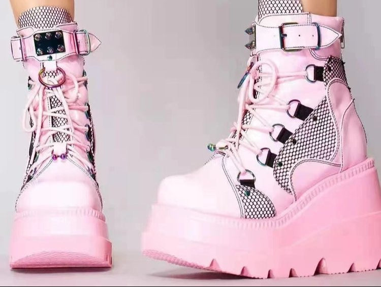 Black Ankle Wedge Platform Boots