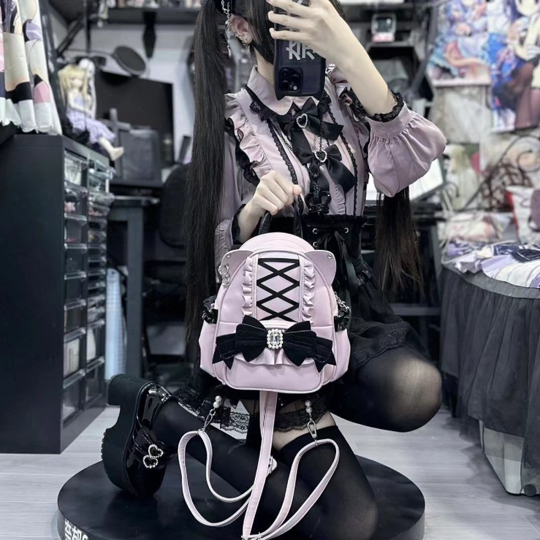pink Goth Lolita Cat Backpack with Cat Ears