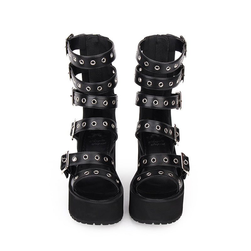 Black Buckle Straps Sandals