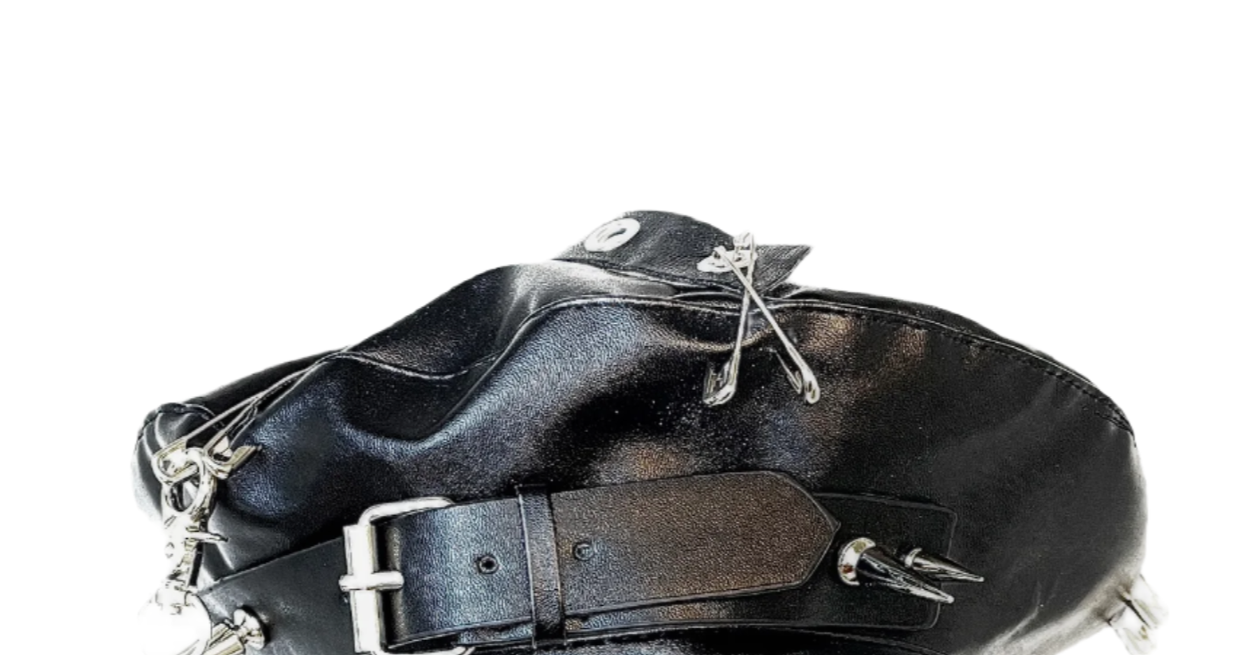 Black Goth Beret Vegan Leather Buckle