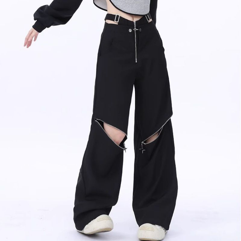 punk Black Ripped Trousers for Women
