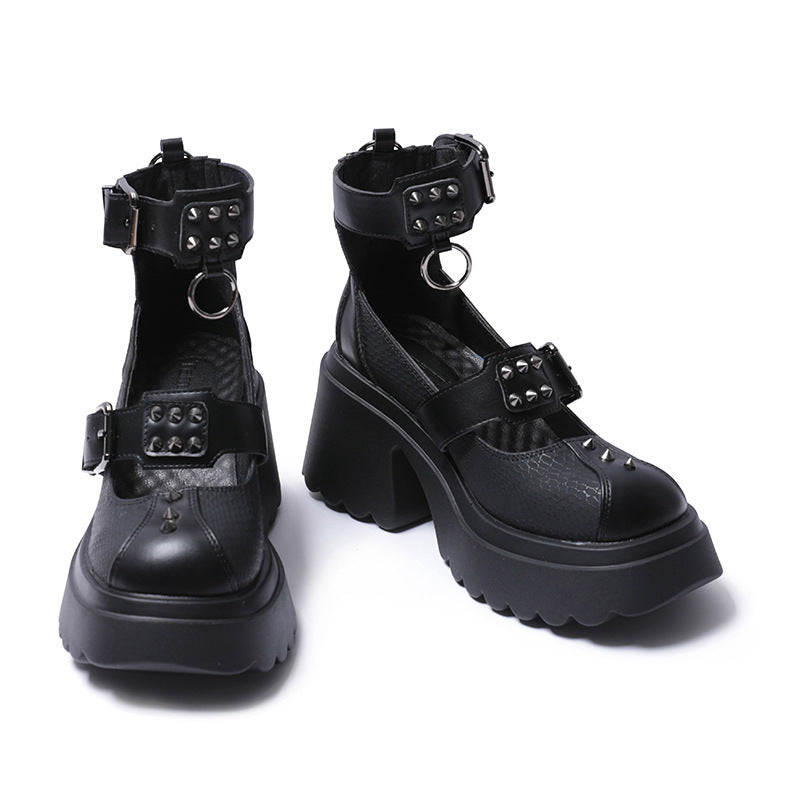 punk Black Spike Goth Shoes O Ring