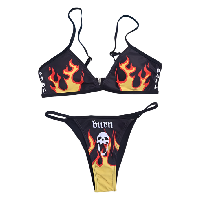 "Burn" Alternative Skull and Fire Bikini Set