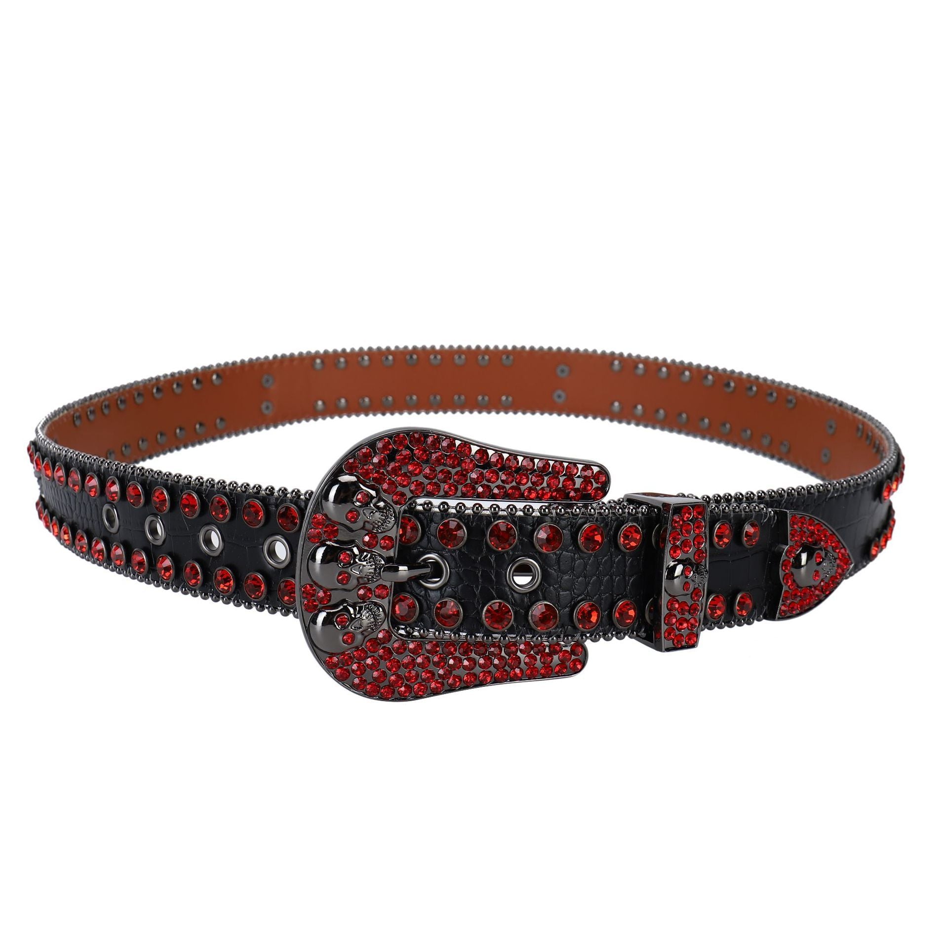 punk Gothic Black Red Crystal Belt with Skulls