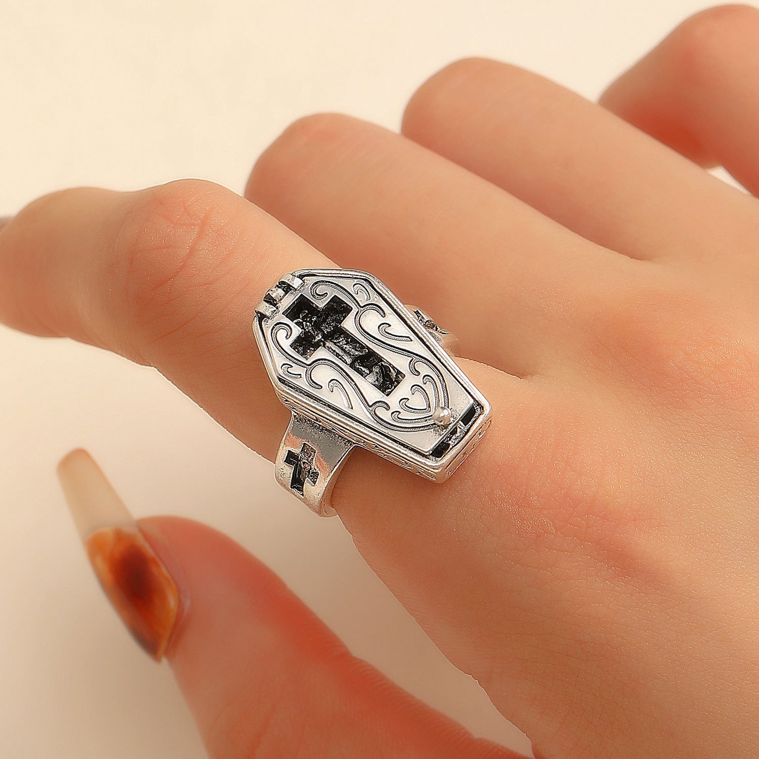 punk Opening Skeleton Coffin Ring