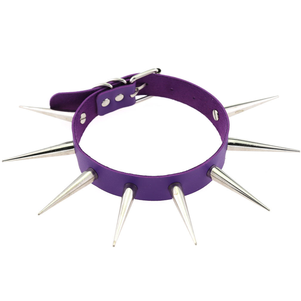 purple Leather Spike Collar