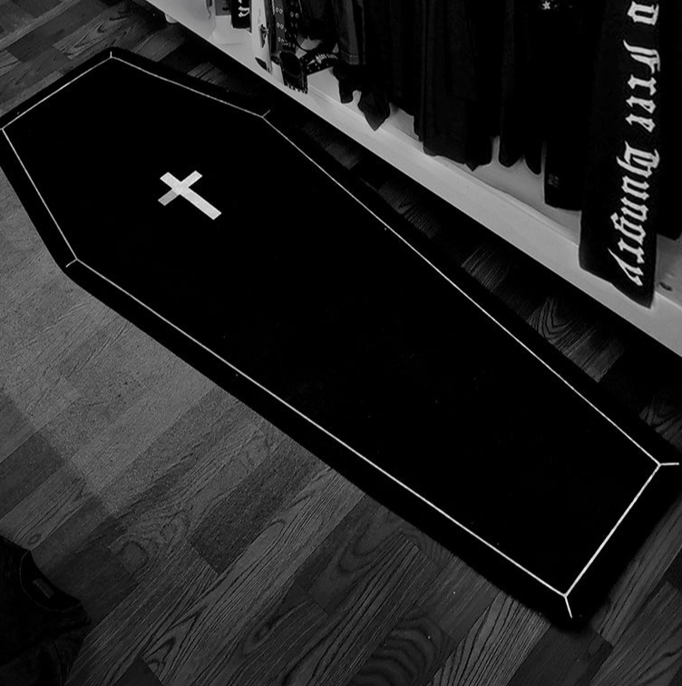 realistic Black Cross Coffin Rug