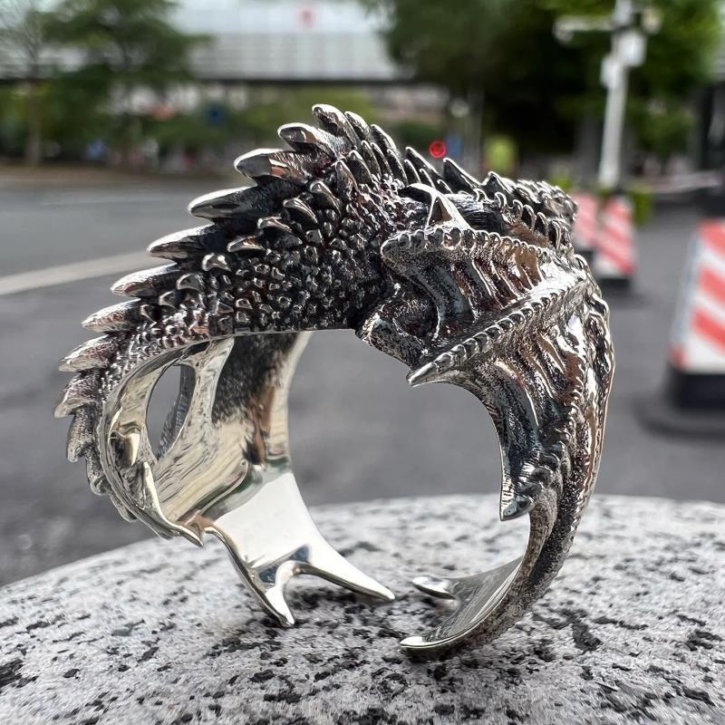 realistic Dragon Ring Silver Metal Steel