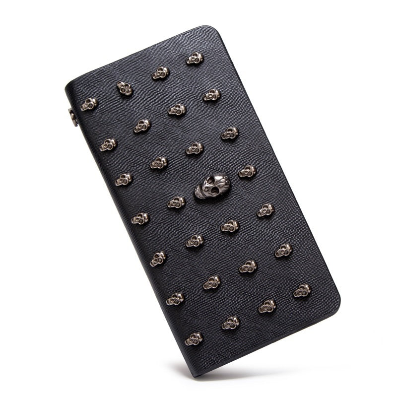 long Gothic Black Skull Wallet Clutch