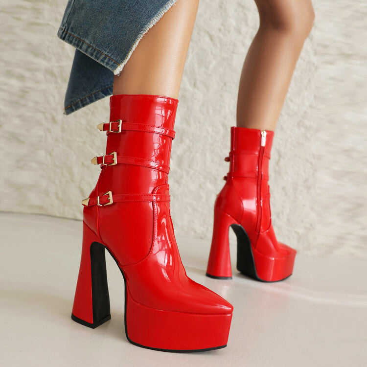red Goth Platform Heel Boots Womens