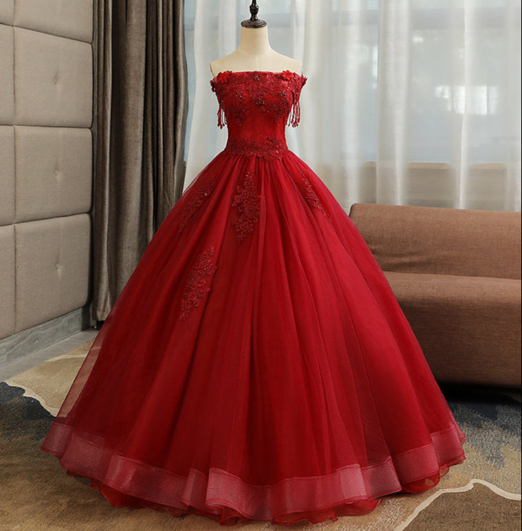 red Gothic Formal Dress with Puffy Skirt