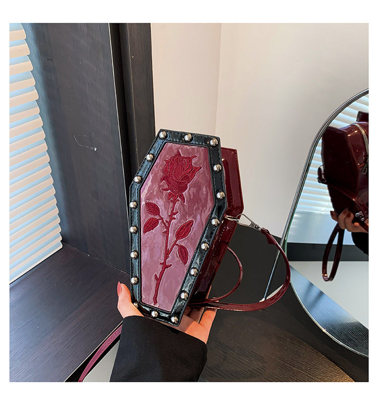 red Gothic Roses Coffin Shaped Bag Womens