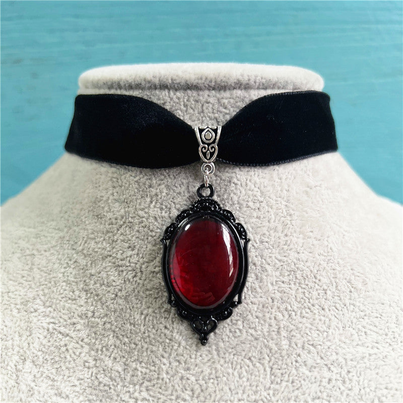 red Gothic Victorian Pendant Velvet Choker Necklace