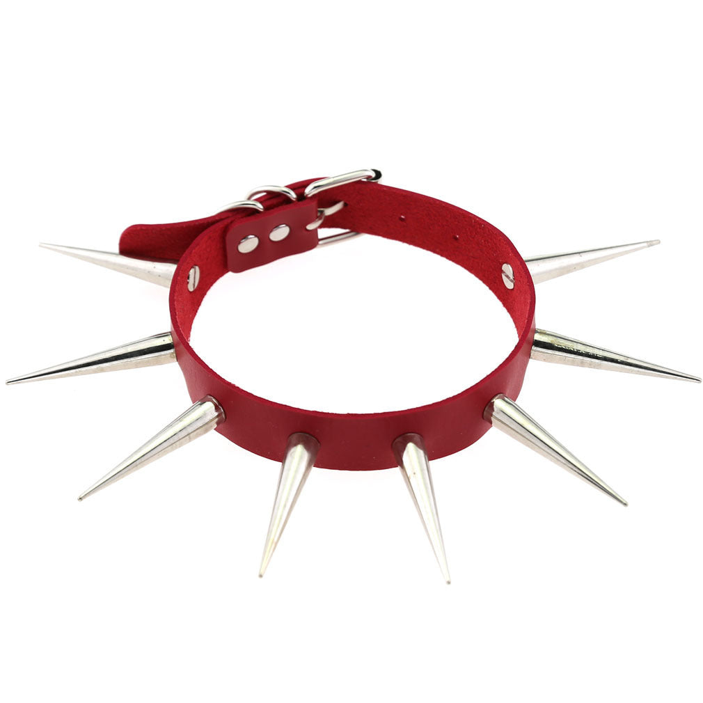 red Punk Spike Leather Collar