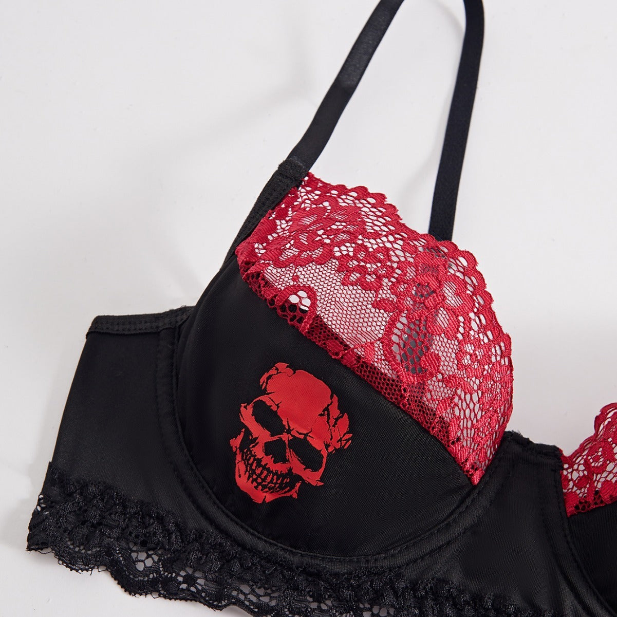 red Skull Bra Push Up Black Red