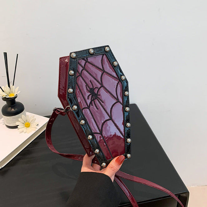 red Spider Web Coffin Shaped Purse Womens