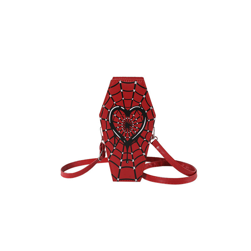 red Spider Web Heart Coffin Bag Crossbody Womens