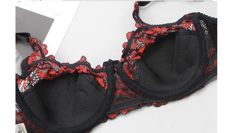 red Vampire Bra Black Red Floral Lace