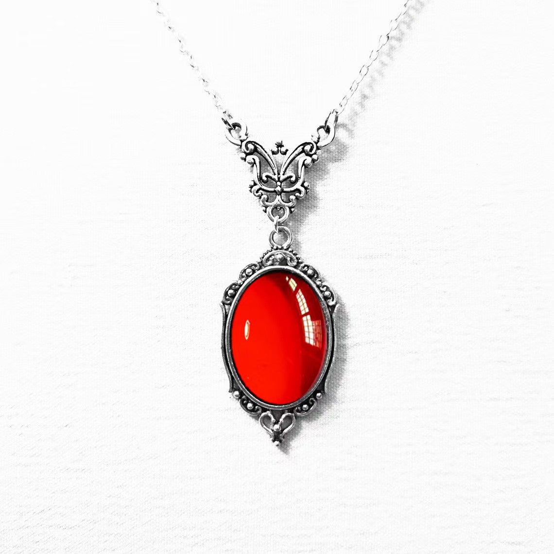 red Victorian Goth Crystal Pendant Necklace