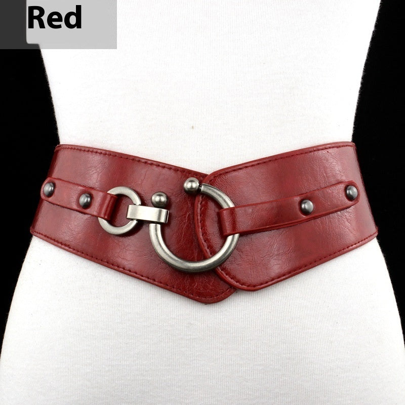 red Wide Leather Sexy Goth Belt for Women