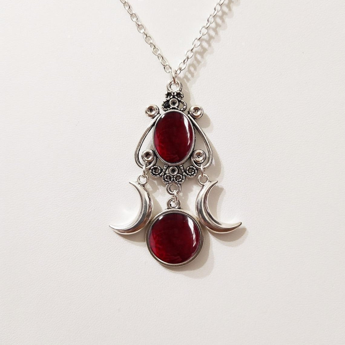 red Witchy Gothic Moon Necklace