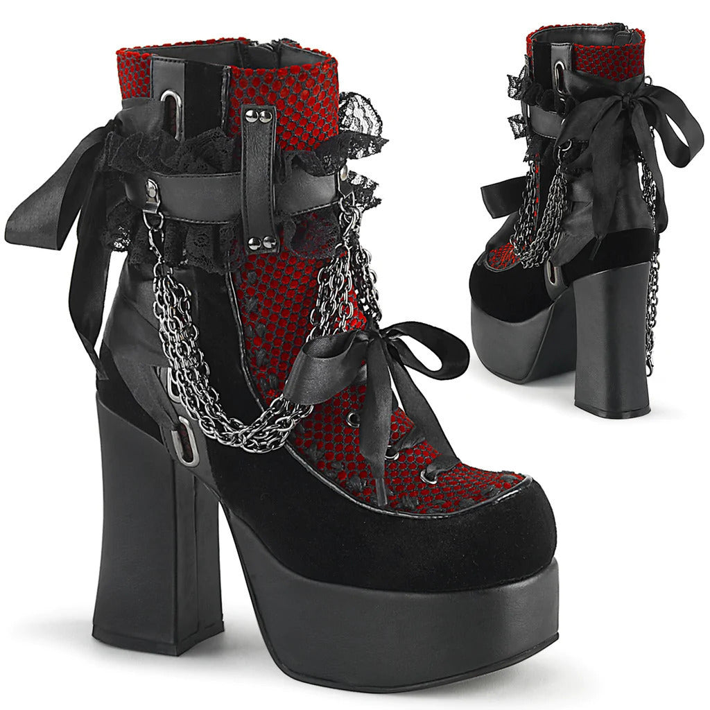 red black Gothic Lace Boots Bows with Chains