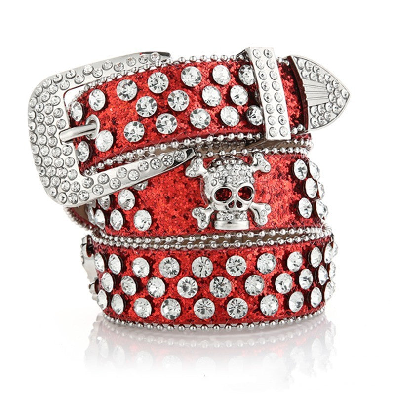 rrhinestones Black Goth Skull Belt with Crystals