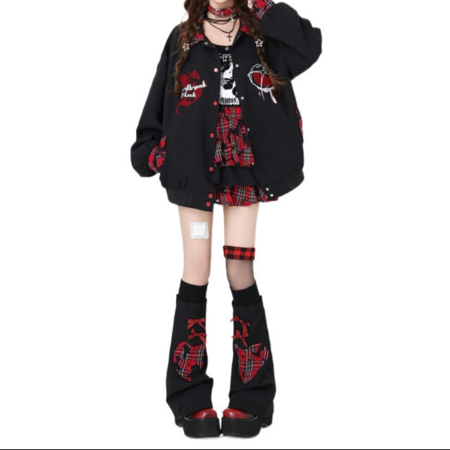 Gothic Red Plaid Skirt with Leg Warmers
