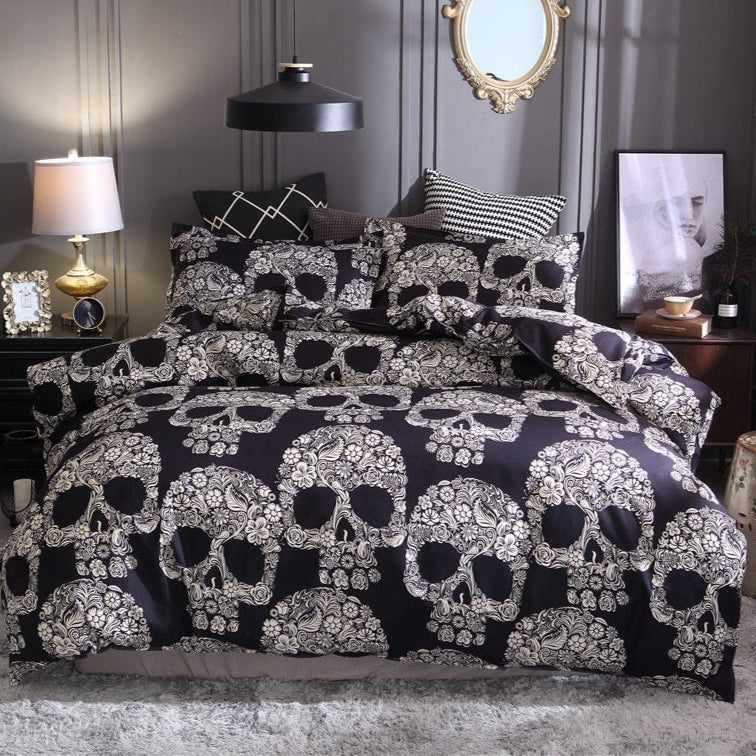 romantic Skull Bedclothes Goth Quilt Cover Set