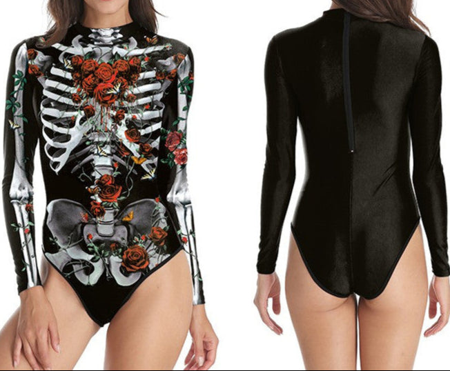 Skeleton Swimsuit for Women with roses