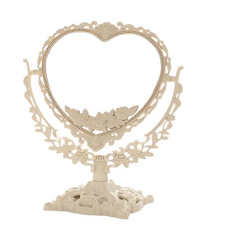 white Victorian Heart Makeup Mirror