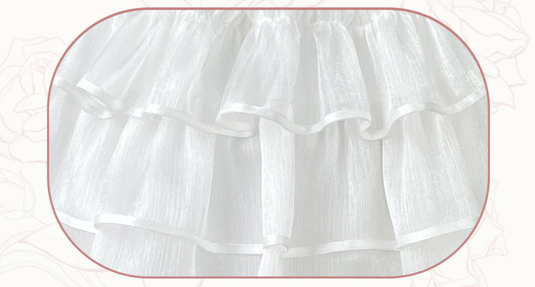 ruffle White Goth Dress - Puffy with White Roses