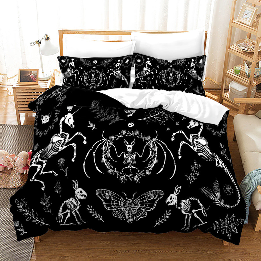 scary Animal Skeletons Gothic Bedding Set black quilt cover set