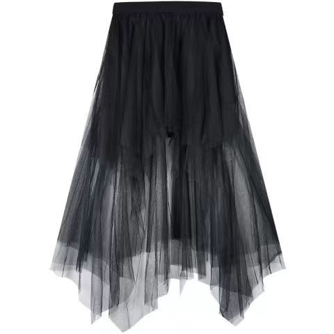 Sheer Goth Asymmetrical Black Puffy Skirt