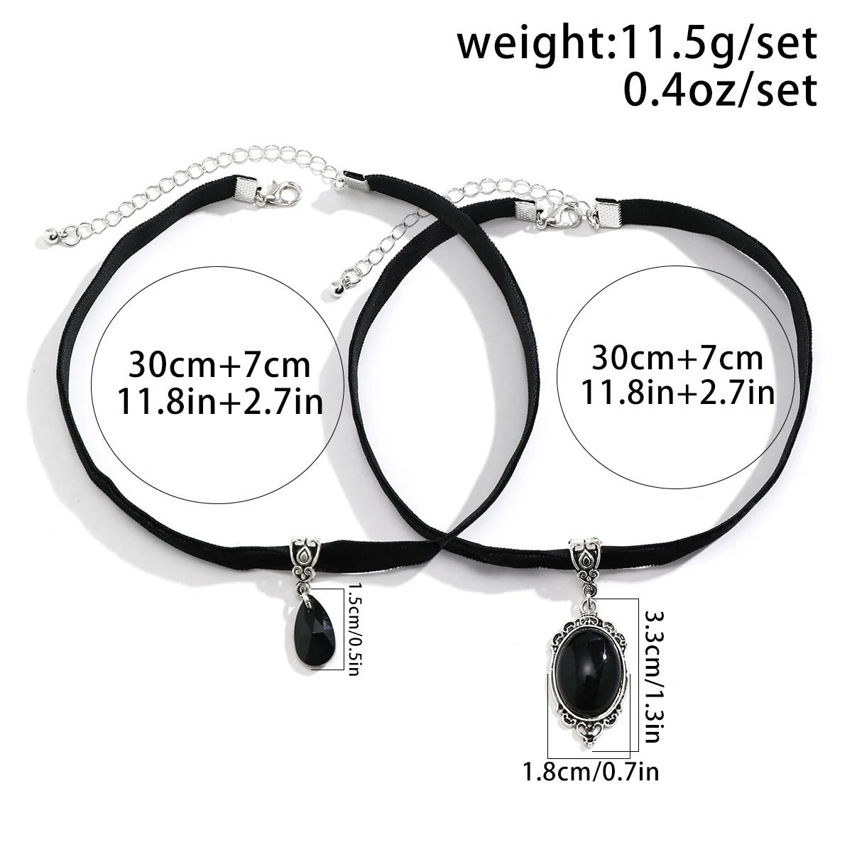 Black Goth Pendant Choker Set 2 Pieces set