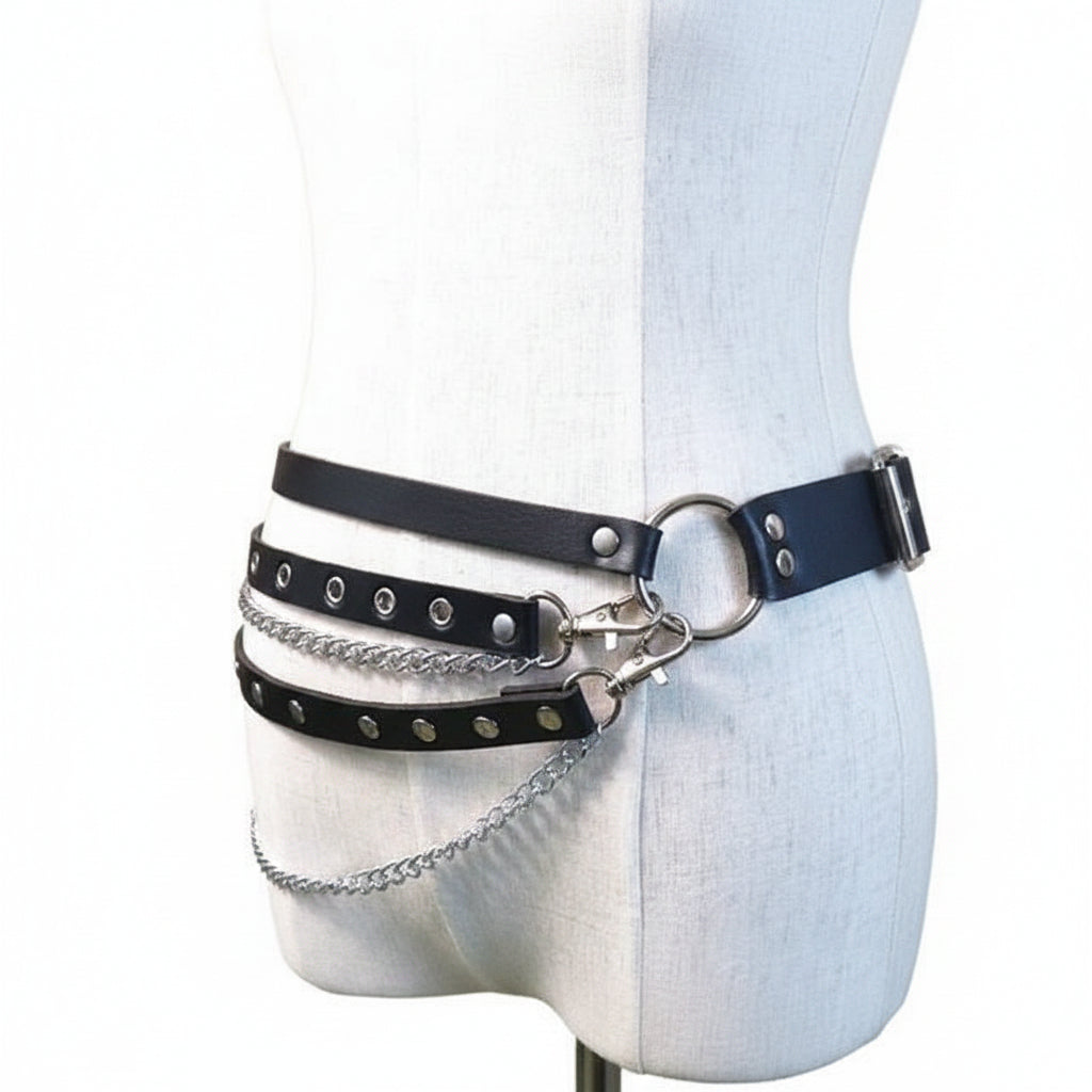 sexy Black Strap Belt with Chains Gothic Womens