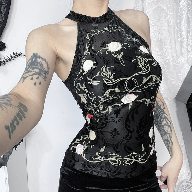 elegant Floral Gothic Halter Top