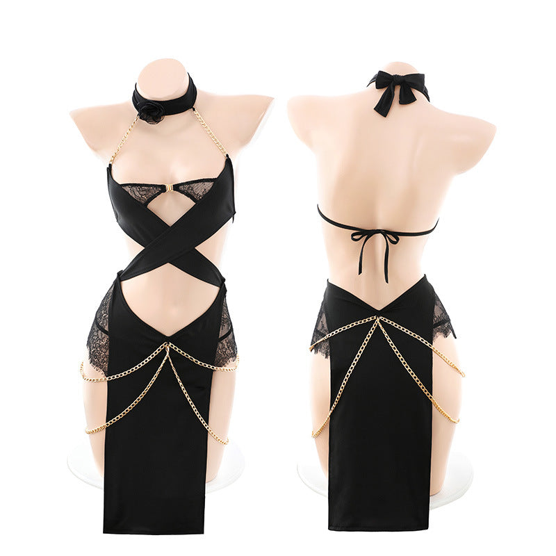 sexy Gothic Egyptian Lingerie Dress Set with Stockings