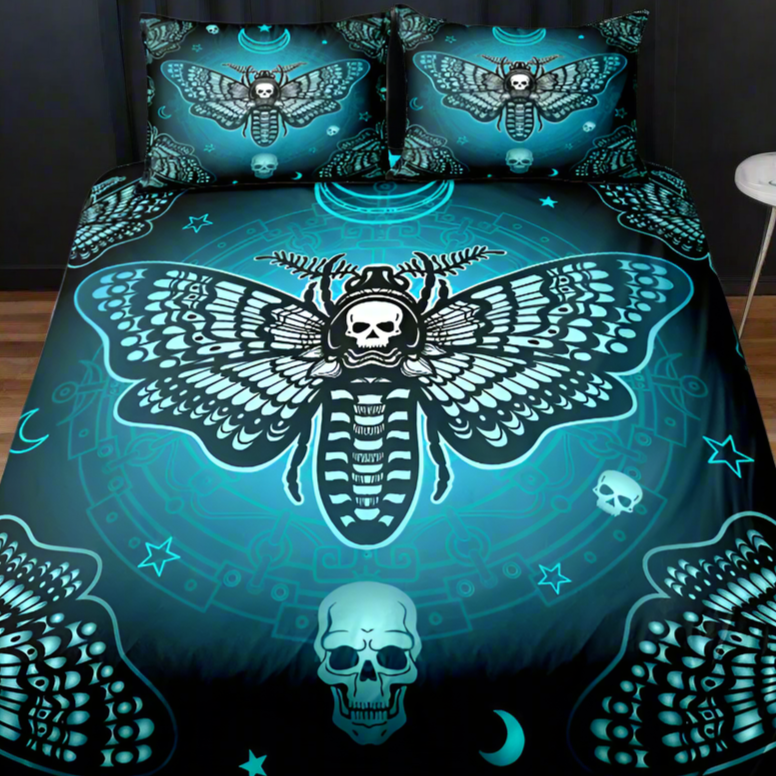 sheet set Skull Moth Bedding Set Blue Color